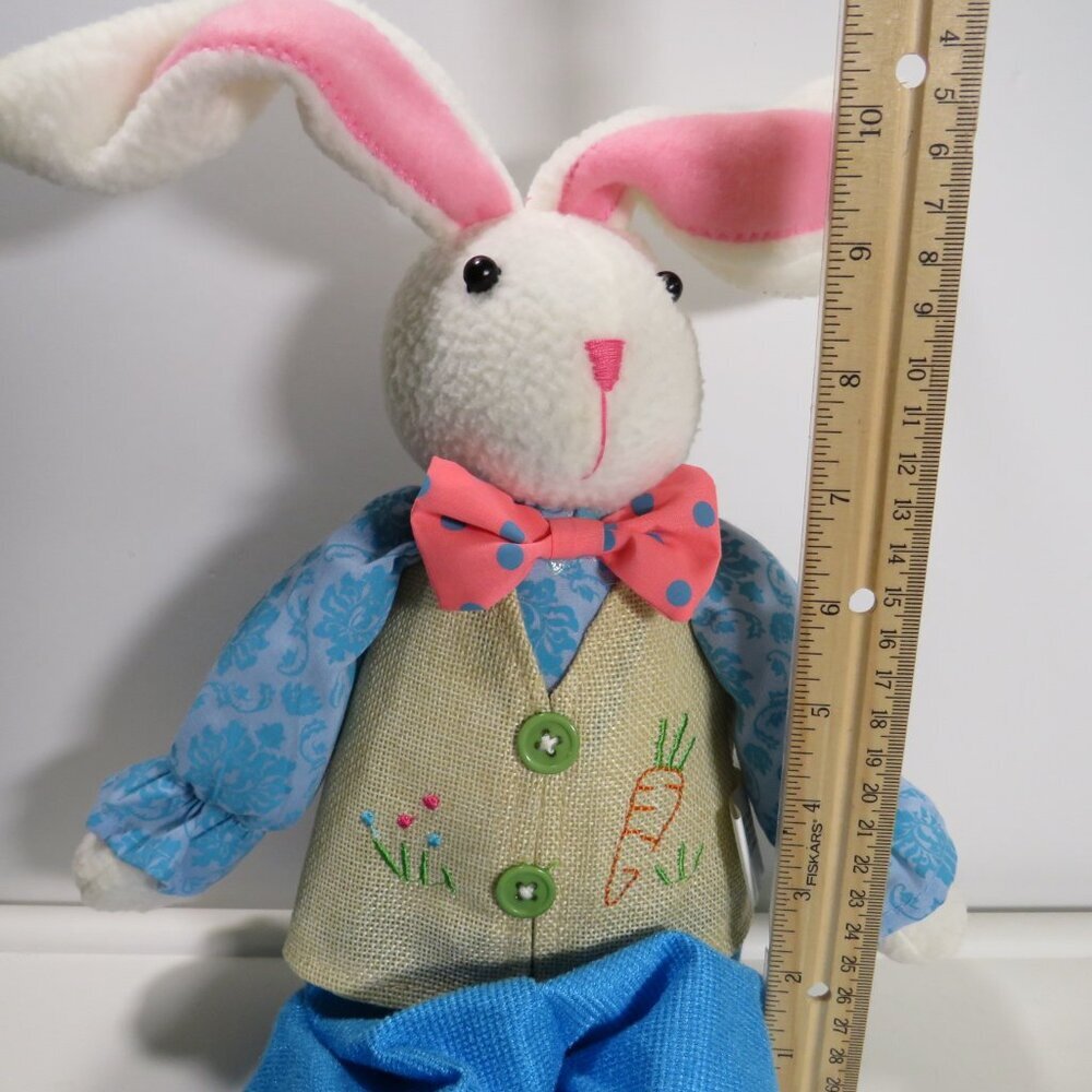 Bunny Rabbit Shelf Sitter with embroidered vest 18" tall Wired Ears